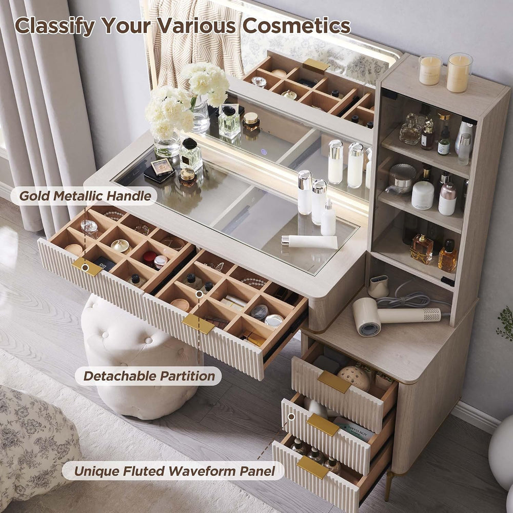 T4TREAM Fluted Makeup Vanity Desk with 36" HD Lighted Mirror, 48" B...