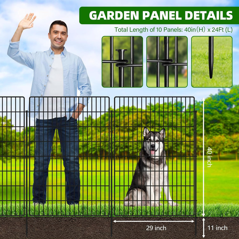 10 Panels Garden Fencing Animal Barrier with Lock, 40 in(H) X 24 ft(L) Dog Fe...