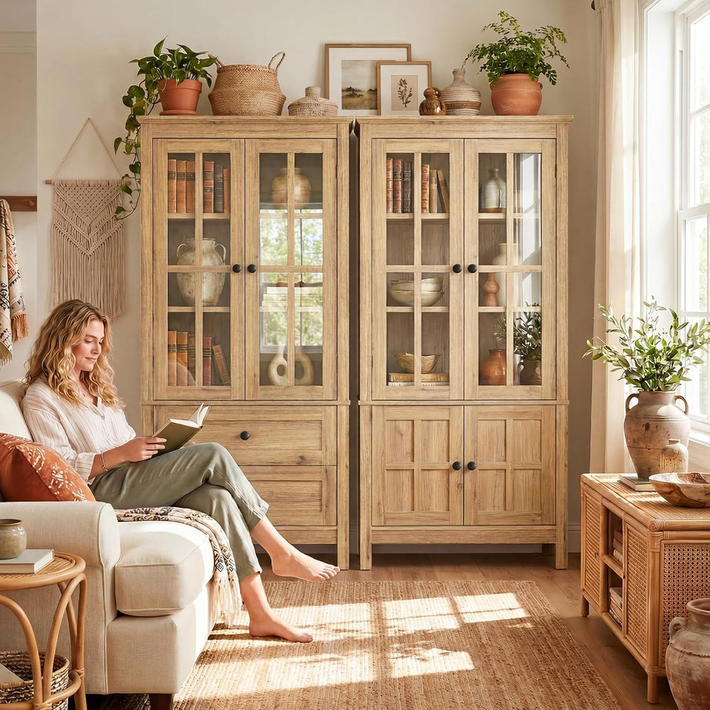 63" Tall Kitchen Pantry Cabinet Set of 2, Farmhouse Wood Storage Cabinet...
