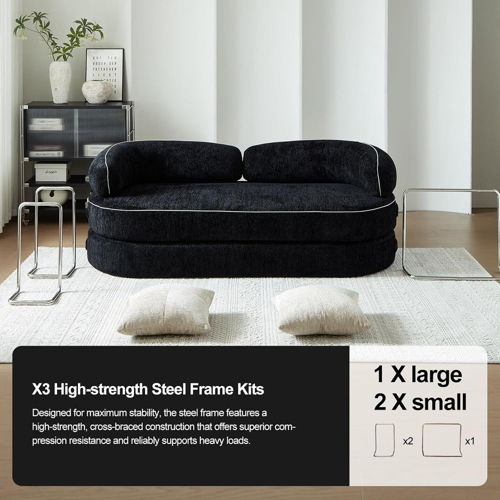 78" Sleeper Sofa Couch Bed Queen Size, 4-in-1 Pull Out Futon Couch, Blac...