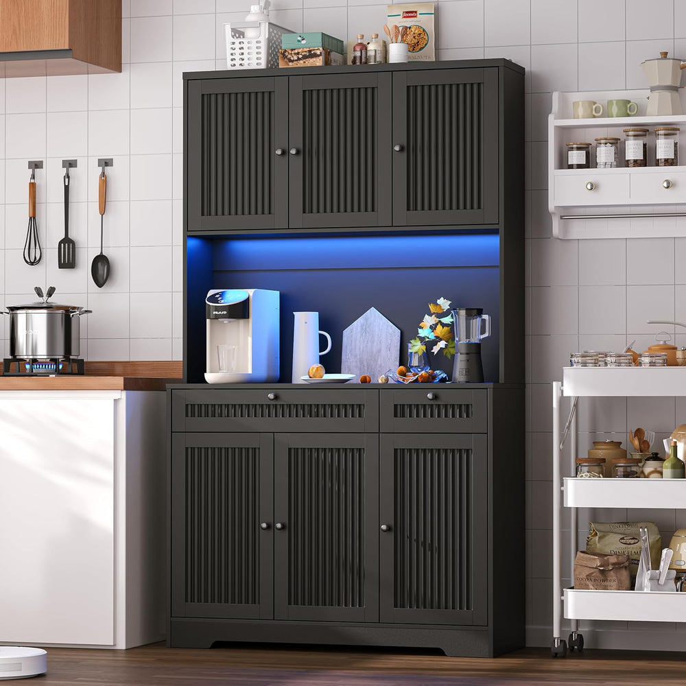 Pantry Storage Cabinet with Charging Station, Kitchen Storage with Adjustable...