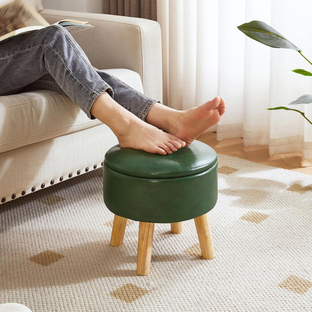 IBUYKE 13 Inch Foot Stool Ottoman with Storage, Round Small Foot Rest with Pa...