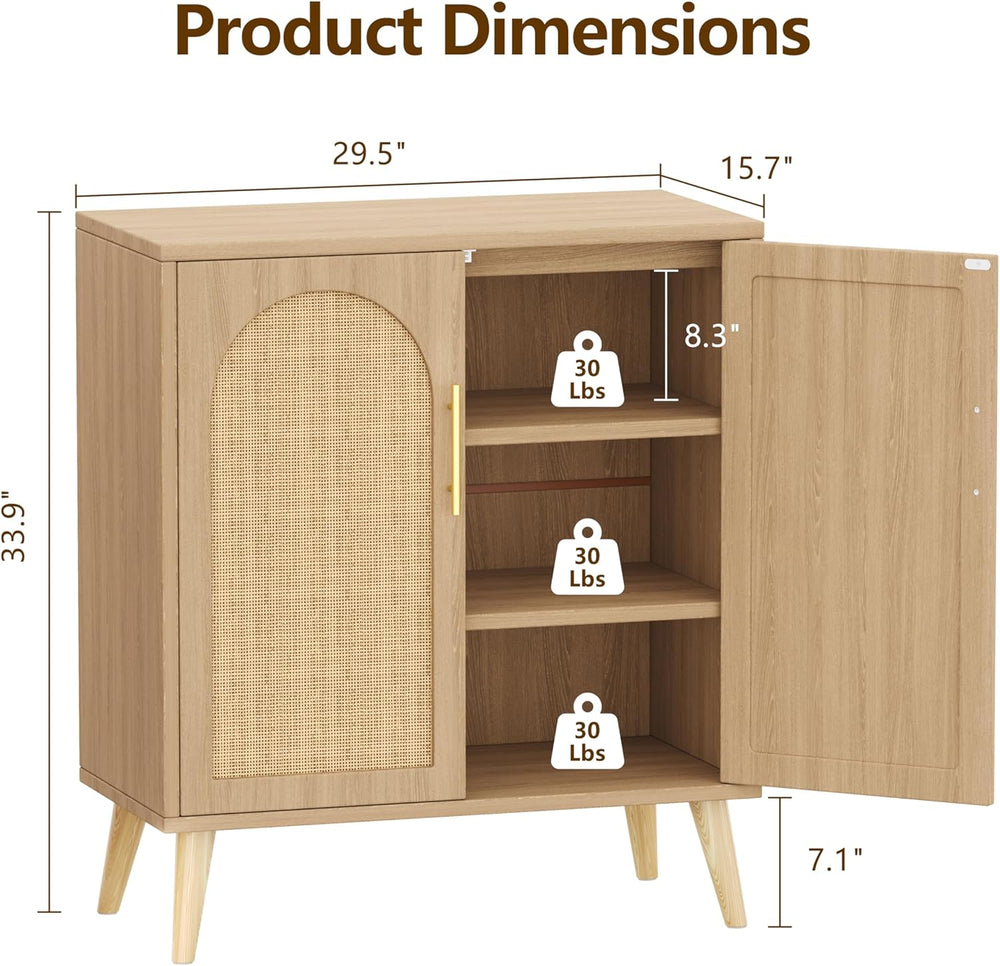 15.7"D Rattan Buffet Sideboard Cabinet with Storage, Modern Accent Cabin...