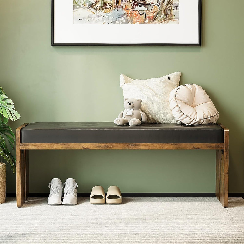 Upholstered Dining Room Bench, Ottoman Bench with PU Leather Padded Seat, Bed...