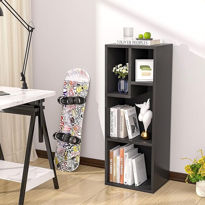 VECELO 3-Tier Small Bookcase, 4 Cube Bookshelf, Fits Tallest Hardwares, Moder...