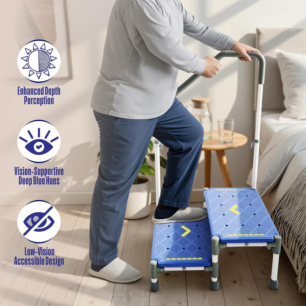 22 Inch Extra Long Step Stool with Handle for Elderly(2 Step Blue)