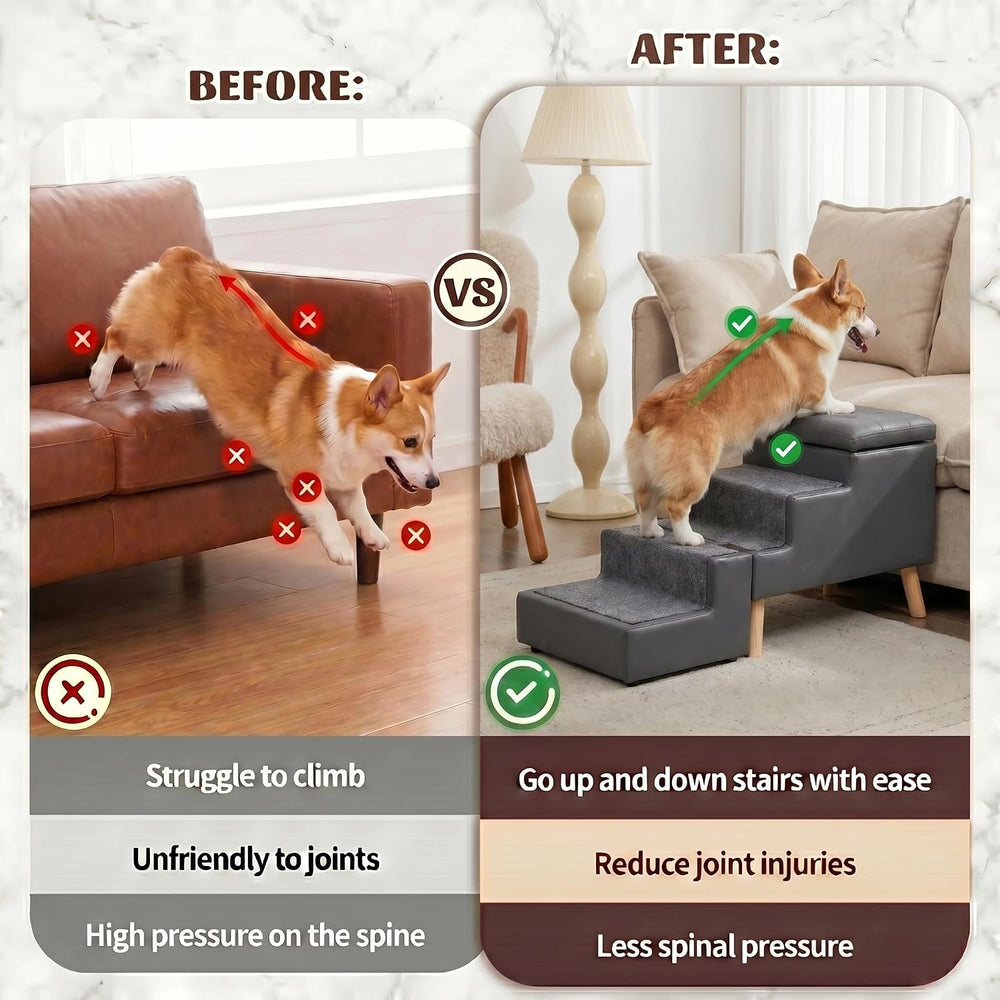 19.7" H Leather Dog Stairs for Large Dogs 3-in-1 Dog Stairs&Ottoman