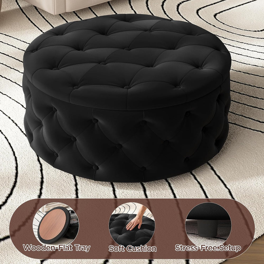 FiveWillowise 30 Inch Round Ottoman with Storage Tray,Large Coffee Table | Ci...