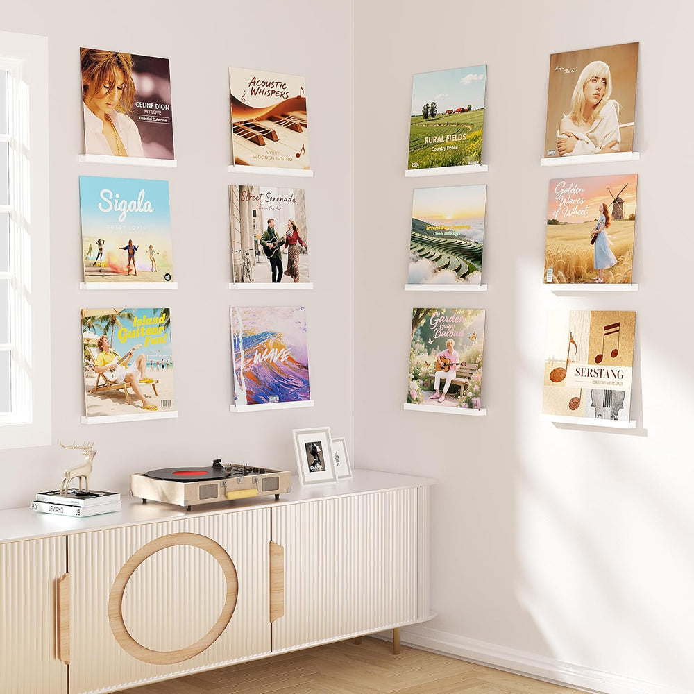 Emfogo Vinyl Record Shelf Wall Mount, 12 Pack Album Record Holder Wall, White...