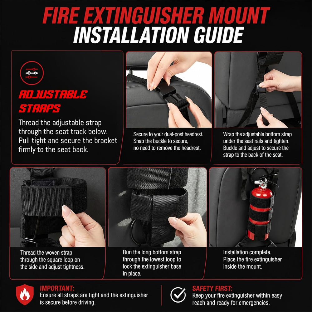 Zonon 1 Pcs Fire Extinguisher Mount for Roll Bar Headrest, Adjustable Strap