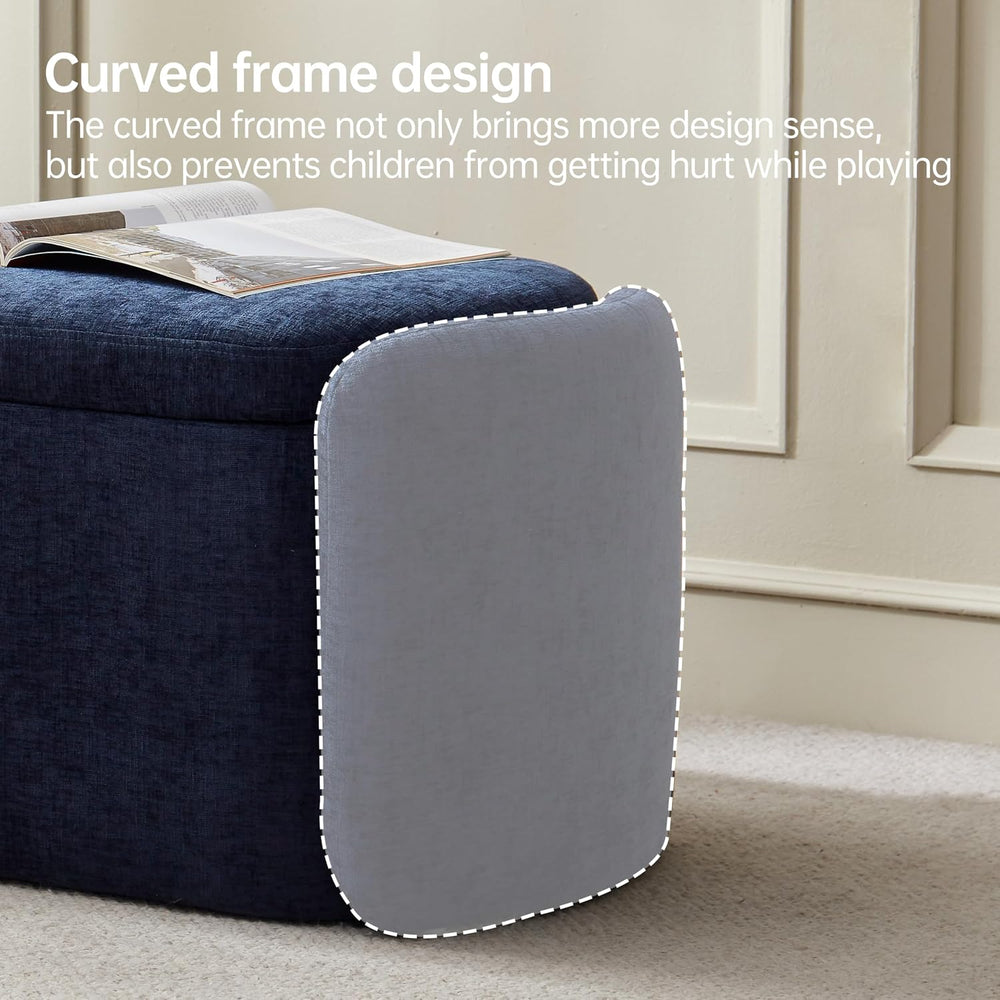 VKNOW Storage Bench, Upholstered Storage Ottoman Bench with Hinge, Navy | Ott...