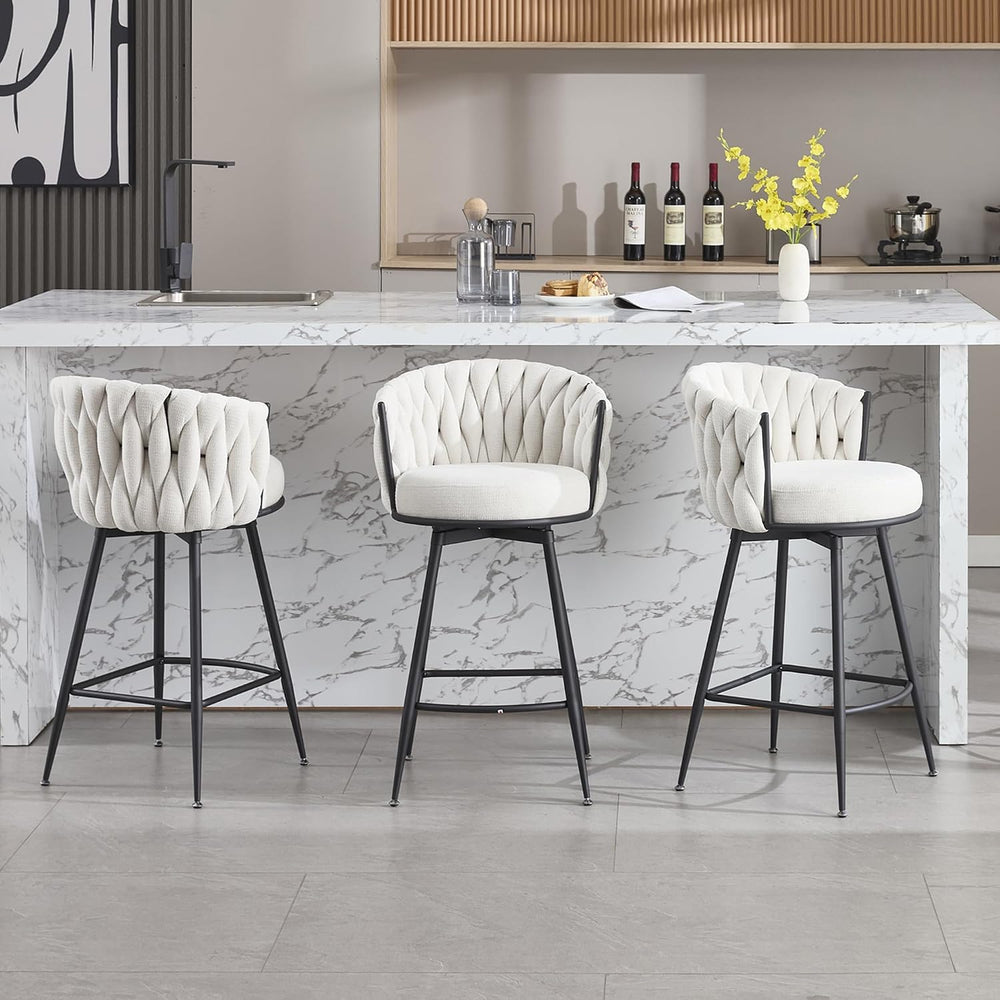 BFZ Swivel Bar Stools Set of 3, 26" Counter Height Barstools, Beige | Fa...