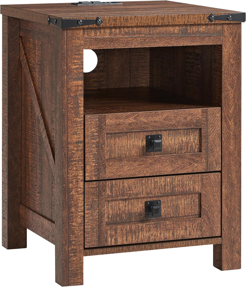 T4TREAM 18" Farmhouse Nightstand Set of 2, Reclaimed Barnwood | Charging...