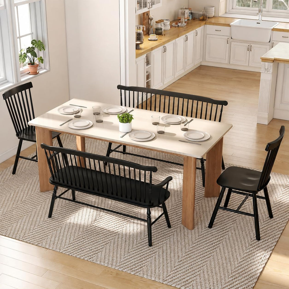Windsor Dining Bench Entryway Bench, Black | Spindle Back, with Armrest, Stur...