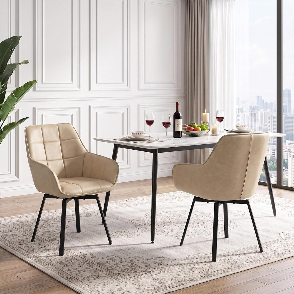 TUKAILAi Swivel Dining Chairs Set of 2, Faux Leather Dining Chairs with Arms ...