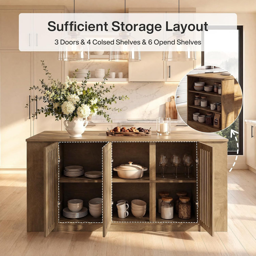 Tribesigns 71" Kitchen Island with Storage and Seating, Wooden Stationar...