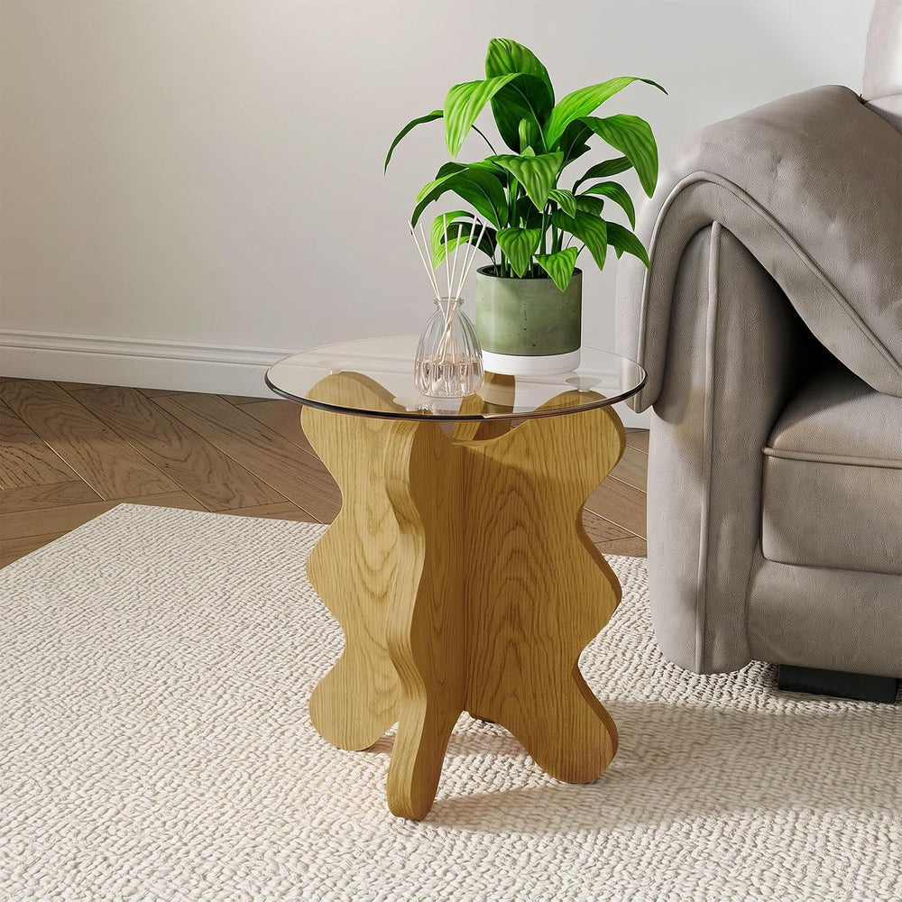 Wave-Shaped Coffee & Side Table with MDF Frame & Clear Tempered Glass...
