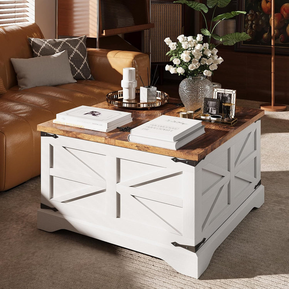 MXV Farmhouse Coffee Table with Storage, Square Coffee Tables for Living Room...