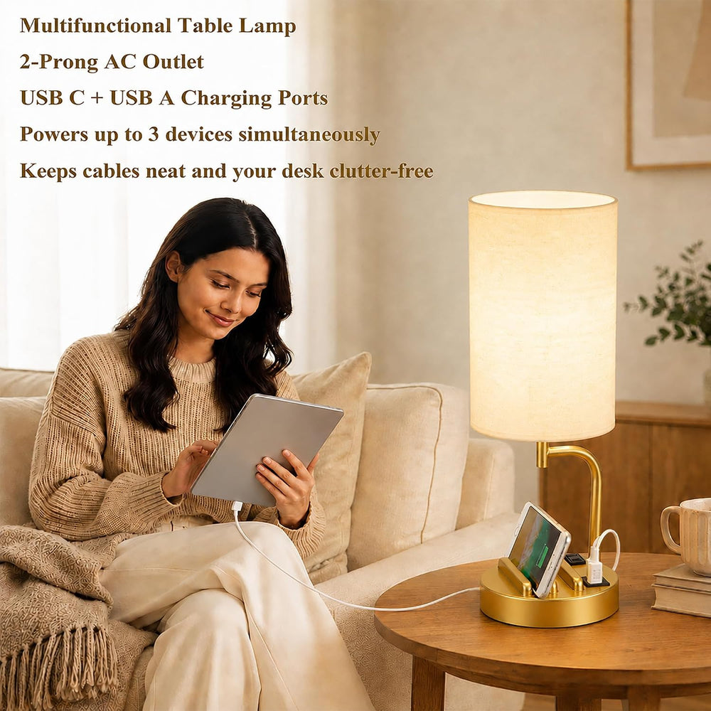 Dreamholder Touch Control USB Table Lamp with USB C/A & AC Outlet, 3-Way ...