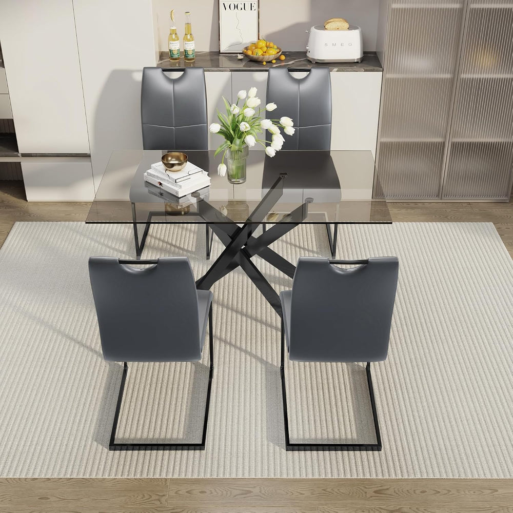 51.18" W Glass Dining Table Set for 4, Modern Rectangular Glass Kitchen ...