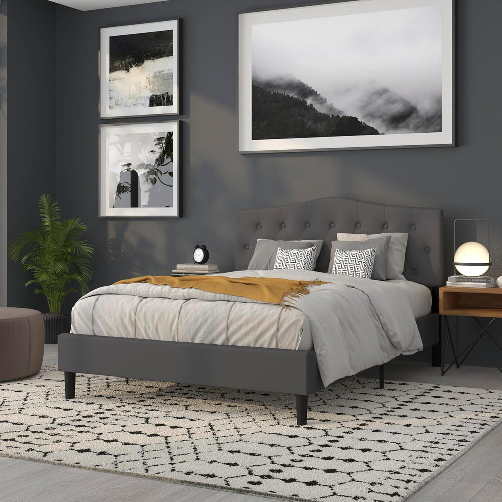 Flash Furniture Queen Tufted Fabric Headboard, Dark Gray