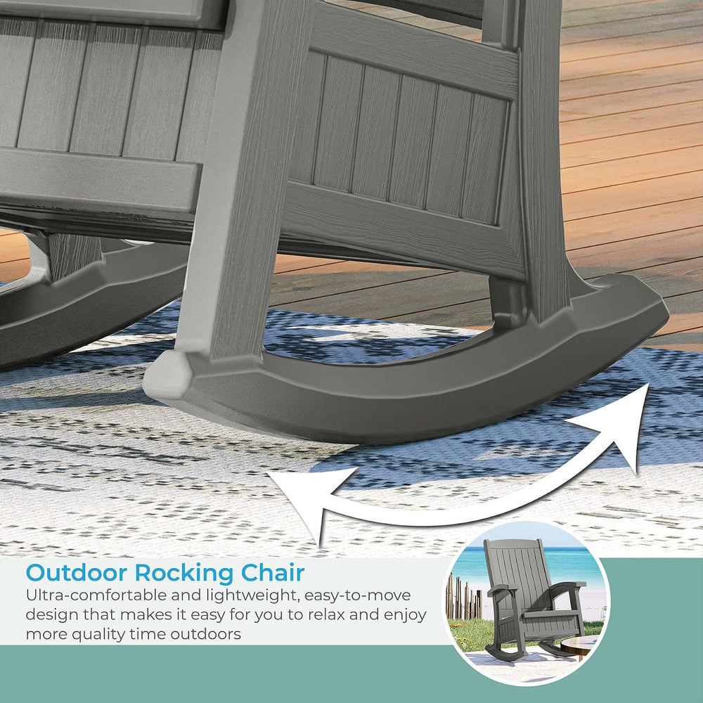 Suncast Outdoor Patio Rocking Chair with Under-Seat Storage, Stylish Faux Woo...