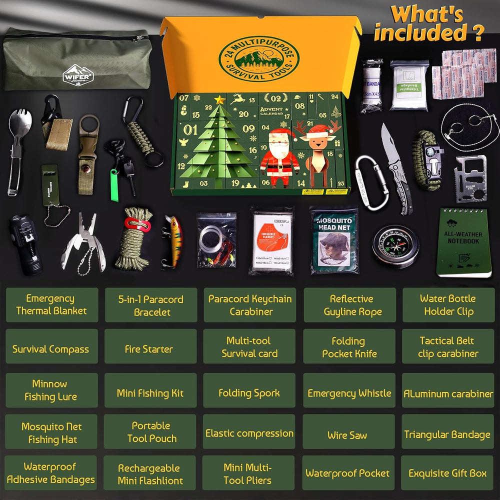 Survival Kit Advent Calendar 2026 for Men – 24 Days Christmas Countdown Survi...