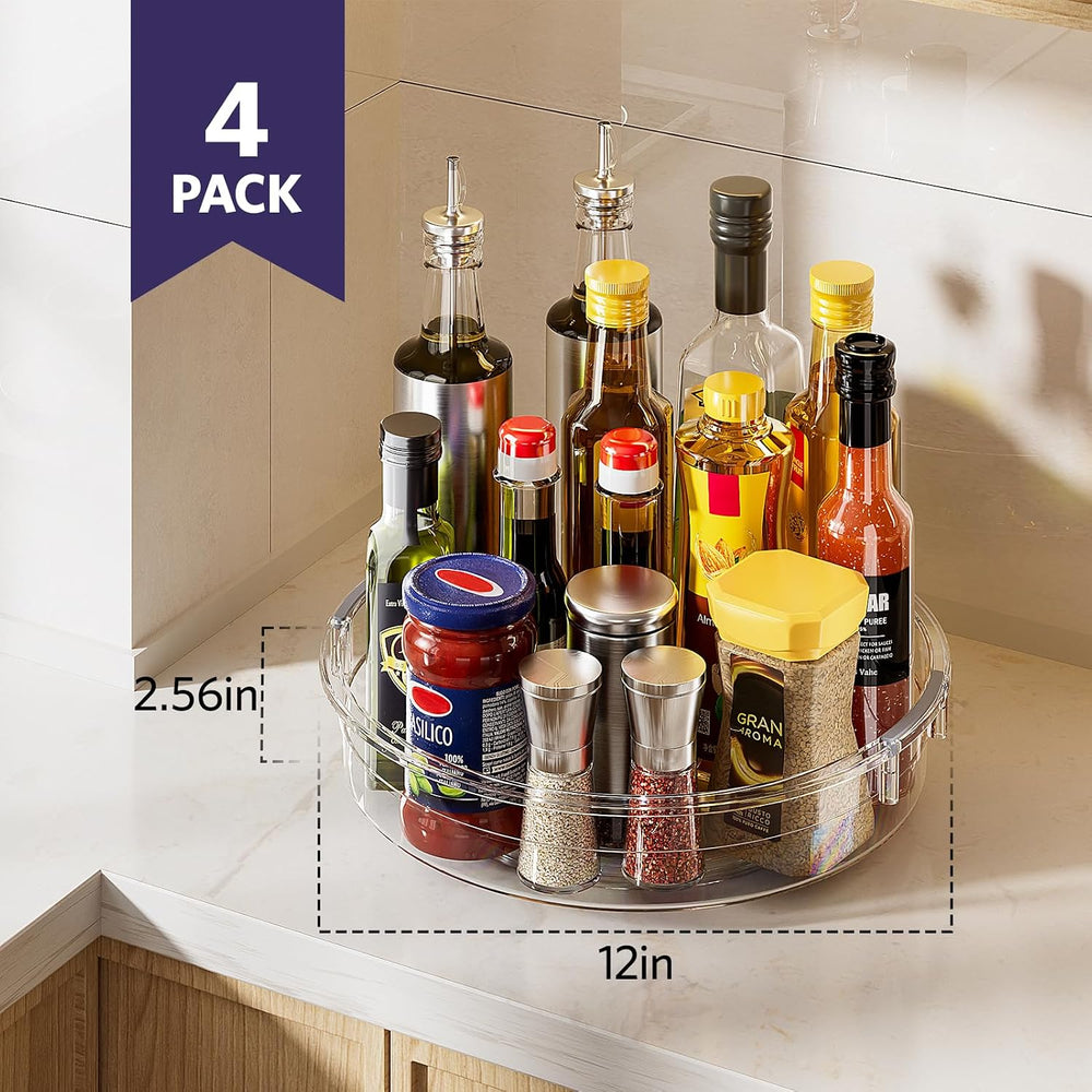 LAMU 4 Pack 12in Lazy Susan Organizer, Clear Lazy Susan Turntable for Cabinet...
