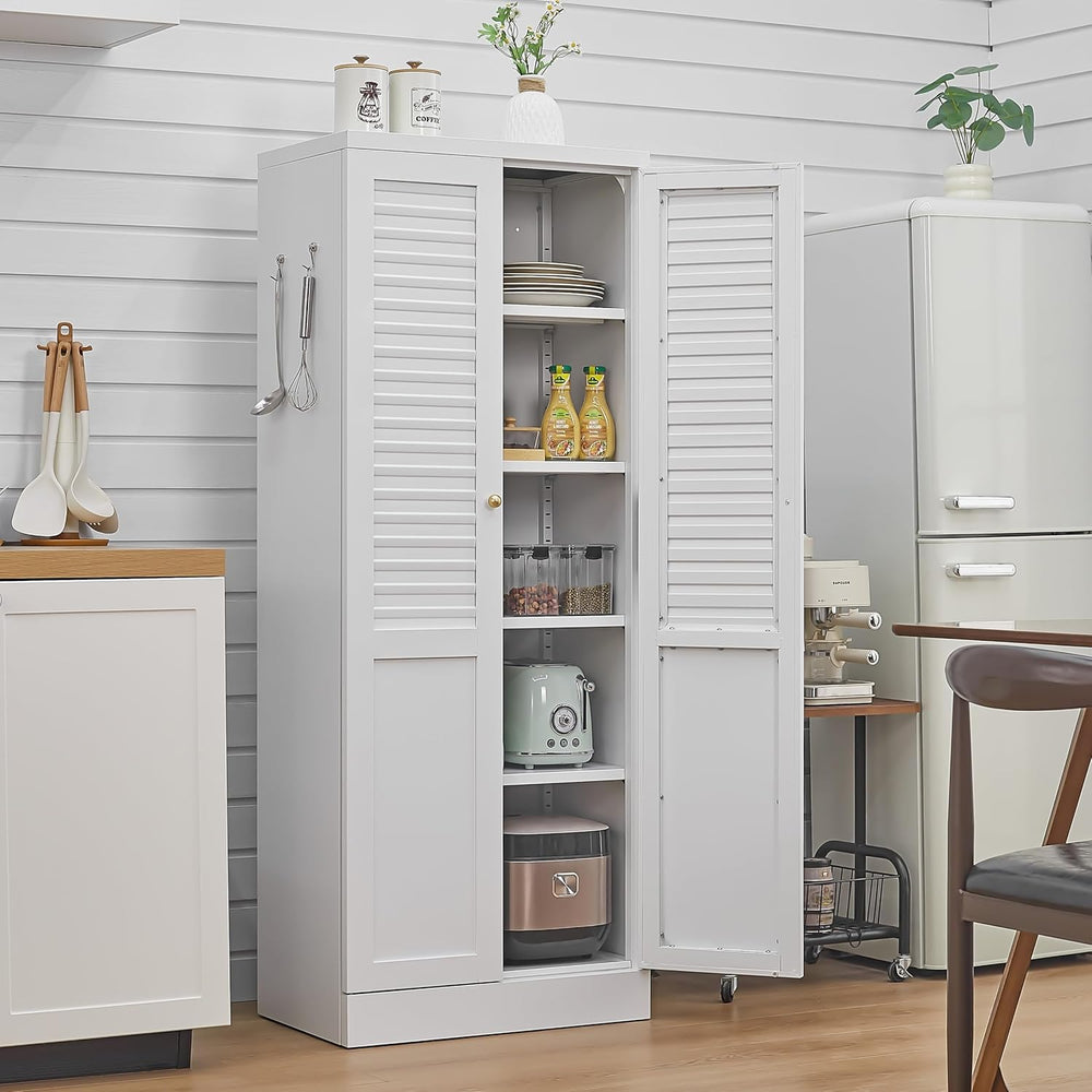 Metal Pantry Cabinet, Freestanding Kitchen Storage Cabinet with Doors and 4 A...