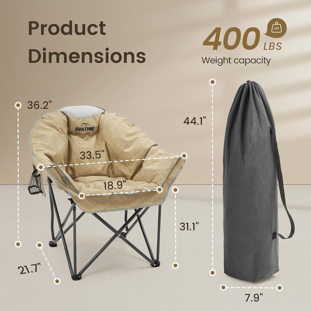 Oversized Padded Comfy Camping Chair for Adults, Portable Padded Lawn Chair, ...