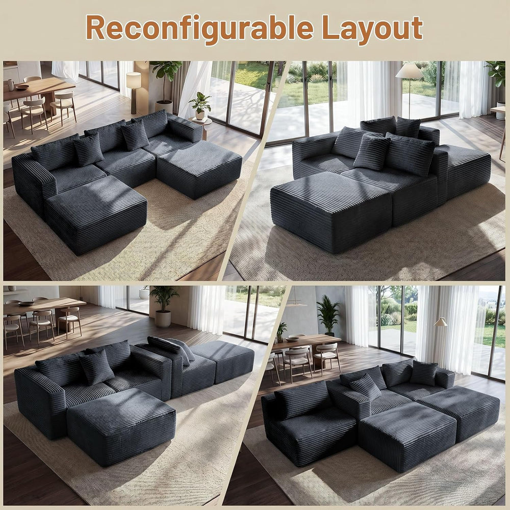 110" Modular Sectional Sofa with 2 Ottomans, U Shaped Cloud Couch for Li...