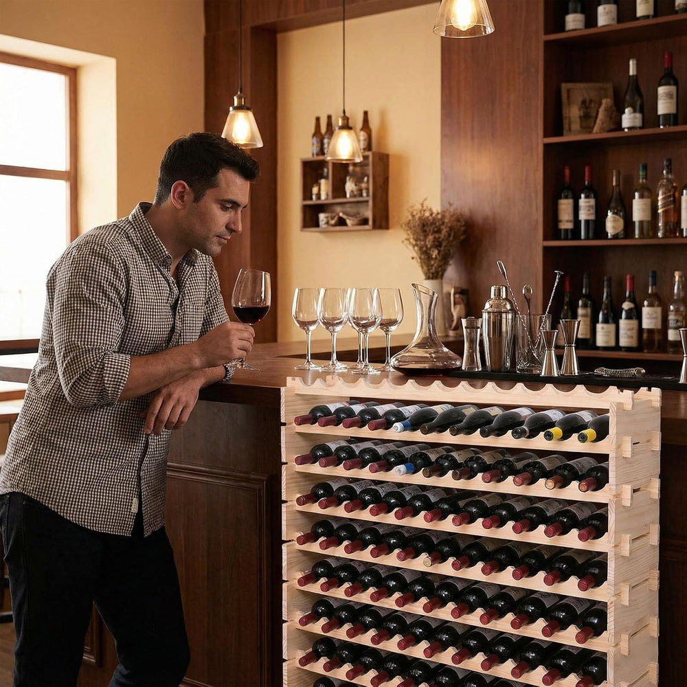 Wood Stackable Storage Modular Wine Rack Cabinet 144 Bottle freestanding Floo...