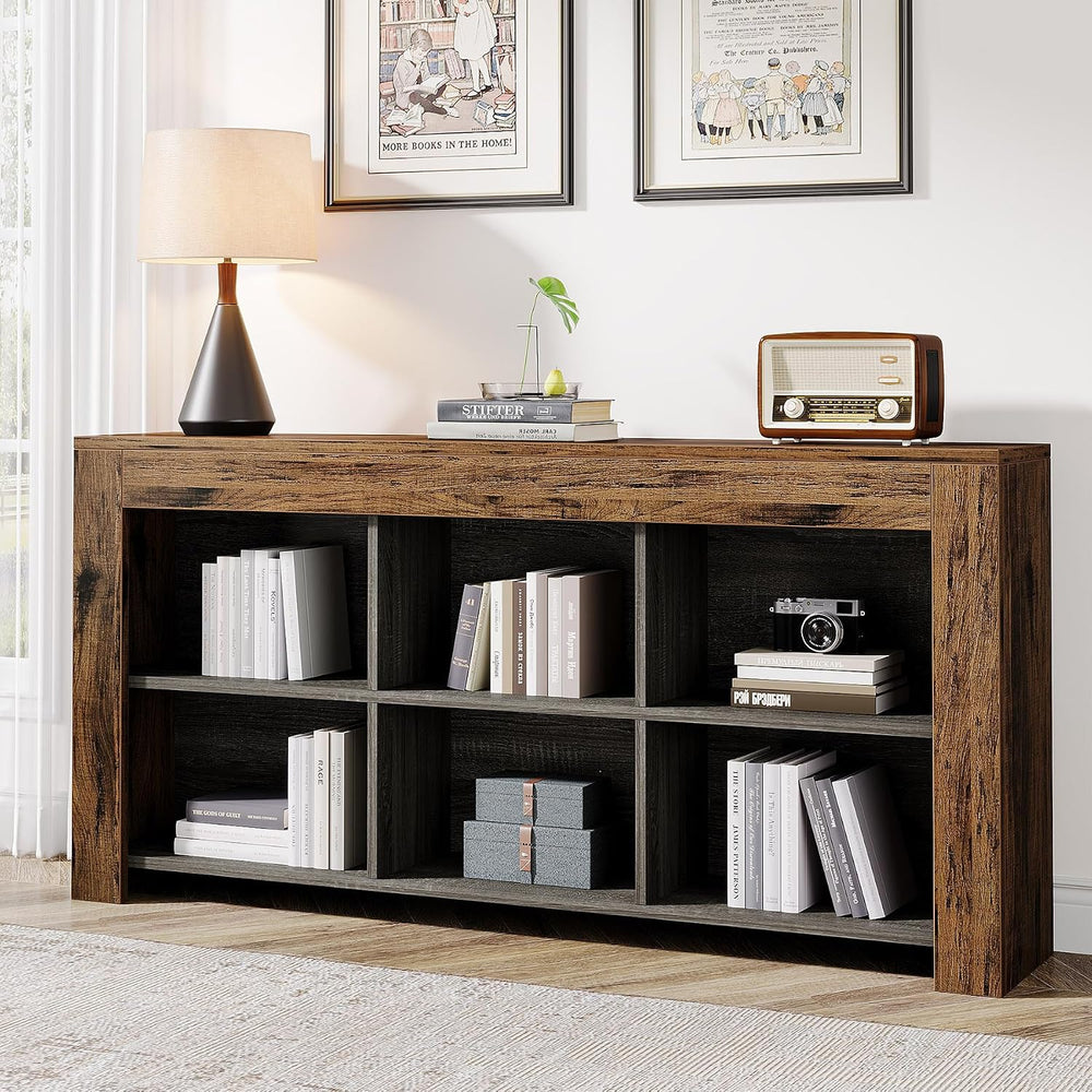 Tribesigns Horizontal Bookcase, Industrial 6 Cubes Storage Organizer Long Boo...