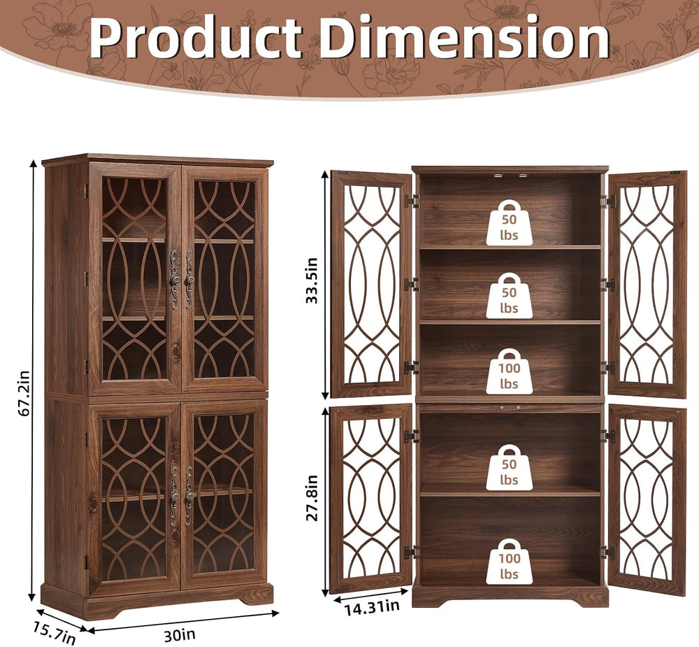 Joaxswe 67" Tall Bookshelf, Rustic Book Shelf with Glass Doors, 5-Tier W...
