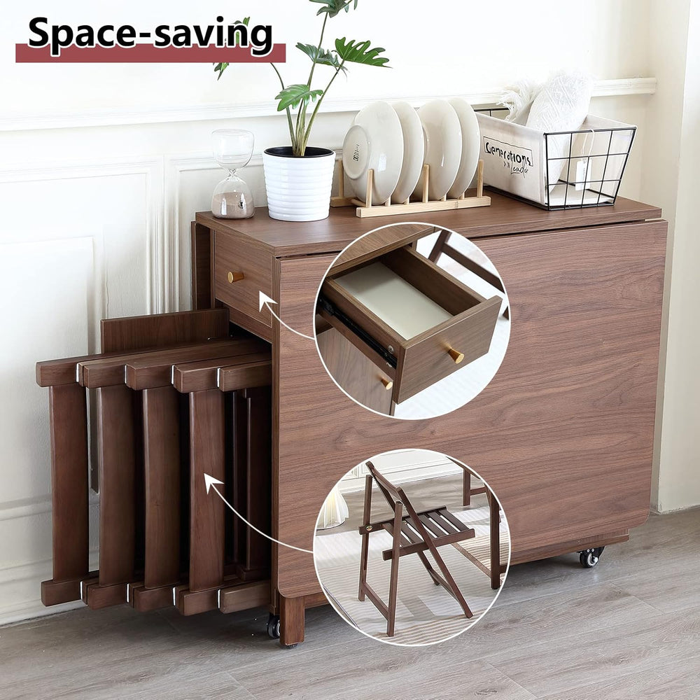 COMUHOME Extendable Drop Leaf Folding Dining Table with 4 Chairs, Collapsible...