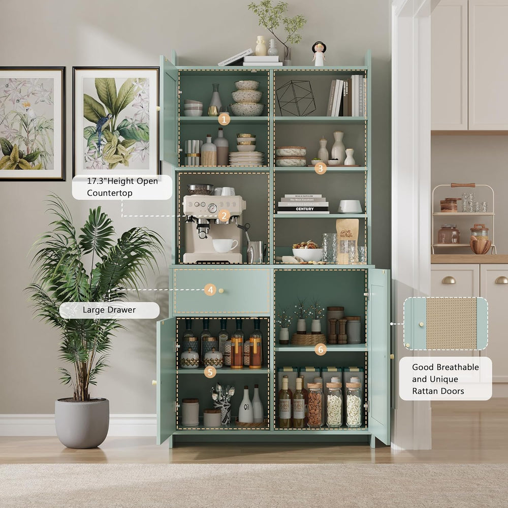 71'' Tall Kitchen Pantry Storage Cabinet, Kitchen Hutch Bar Cabinet w...