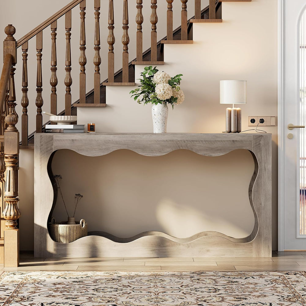Shintenchi 63 inch Farmhouse Console Table with Storage & LED Light, Long...