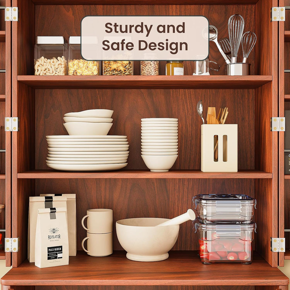 72" Tall Kitchen Pantry Modern Fluted Wood Storage Cabinet with Doors,6 ...