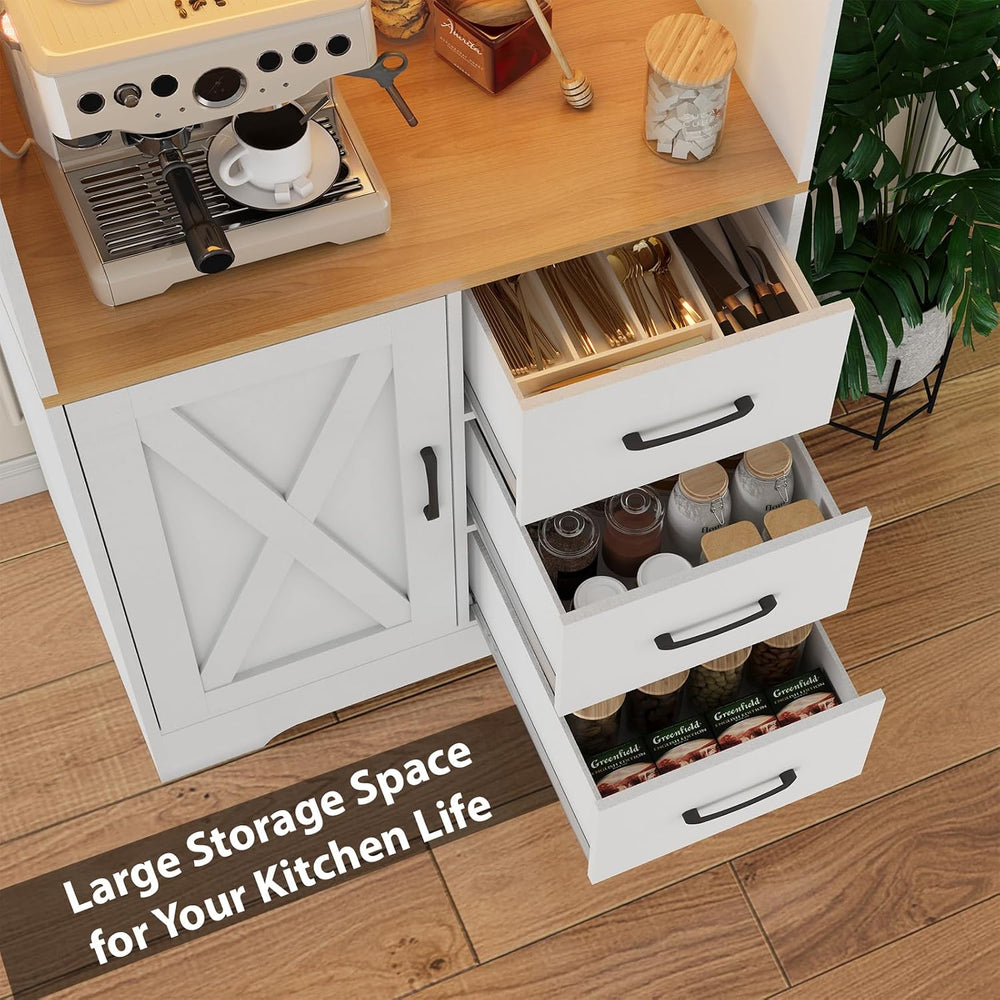 LLappuil 67" Kitchen Pantry with LED Light & Outlet, Kitchen Hutch w...