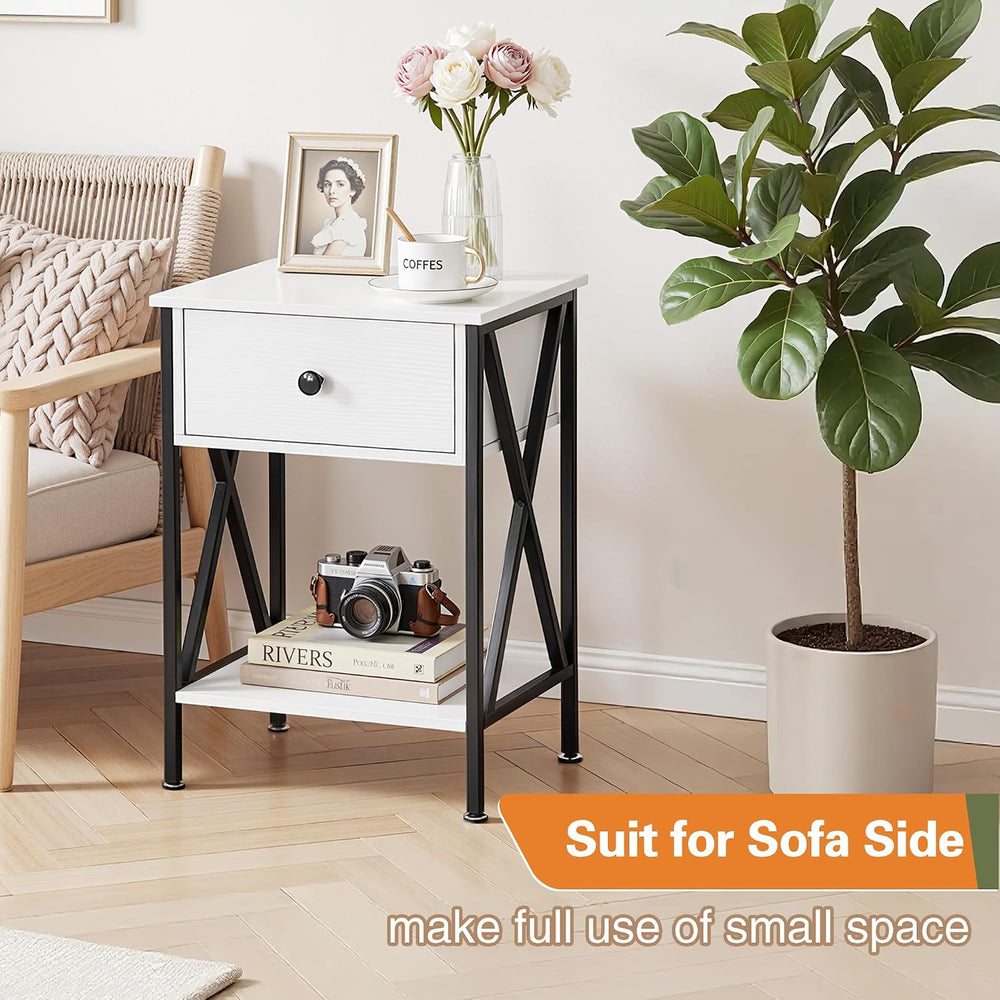 VECELO Nightstand,Modern Bedside End Table, Night Stand with Drawer and Stora...