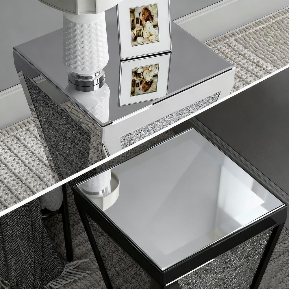IKIFLY Mirrored Nightstand with Large Square Tabletop, Silver End Table with ...
