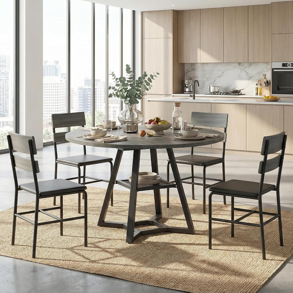 knoworld 51" Round Dining Table for 4-6, Kitchen Table with Storage Shel...
