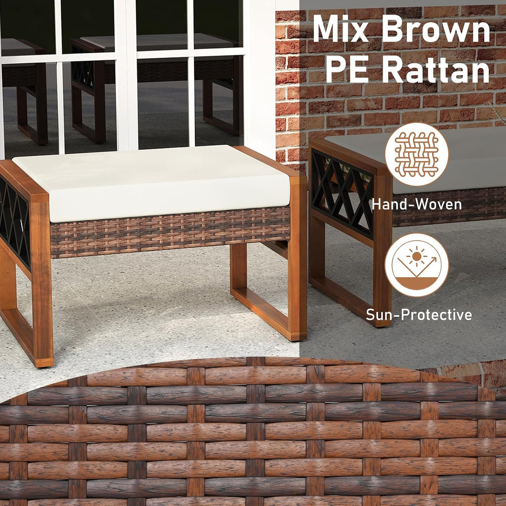 RELAX4LIFE Wicker Outdoor Ottomans for Patio - Set of 2 Rattan Outside Footst...