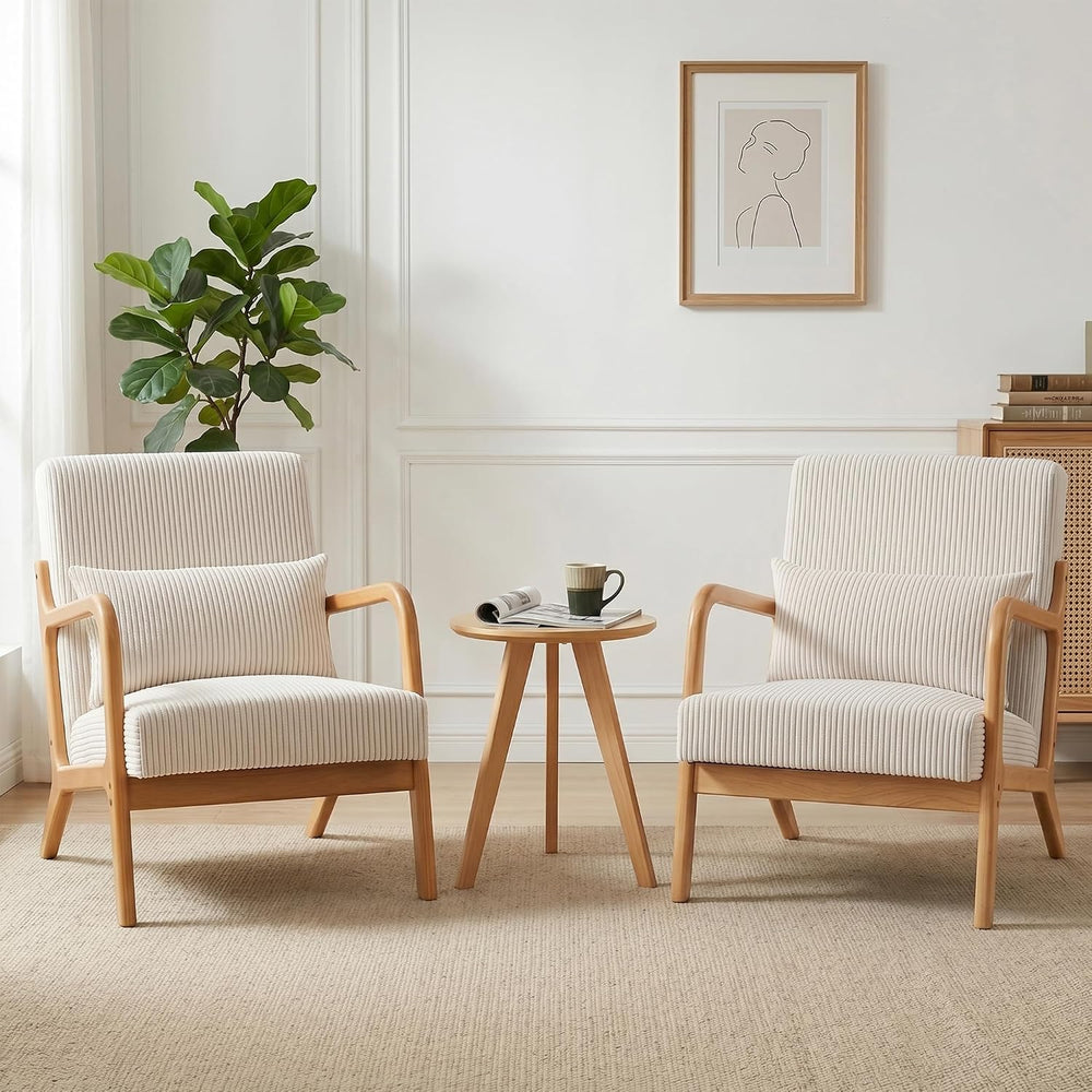 Mid Century Modern Accent Chairs Set of 2, Upholstered Fabric Armchairs with ...