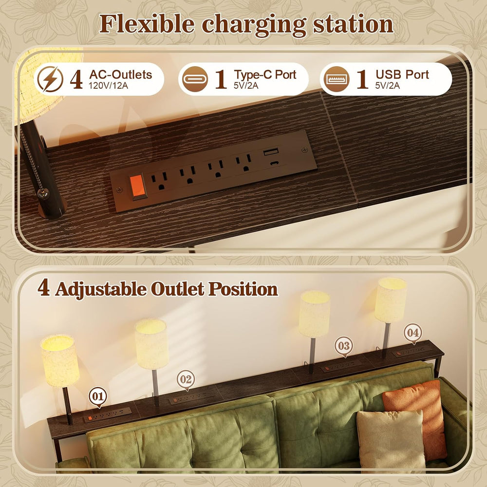 78.8" Sofa Tables Narrow Long with Lights & Charging Station - 4 AC ...