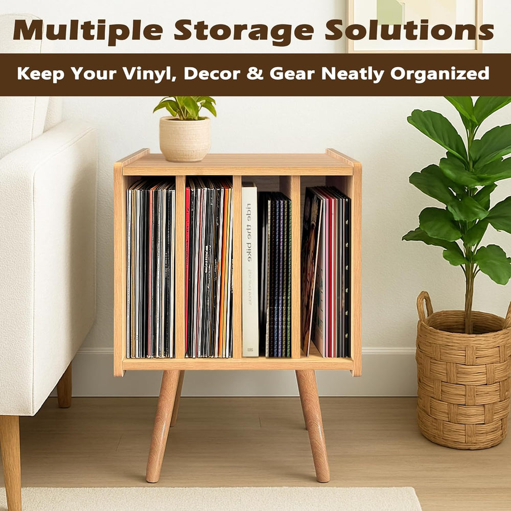 Record Player Stand, Vinyl Record Storage Table with 4 Cabinet, Mid Century M...