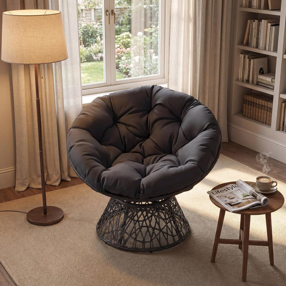 Giantex Wicker Papasan Chair with Soft Thick Cushion and High Capacity Metal ...