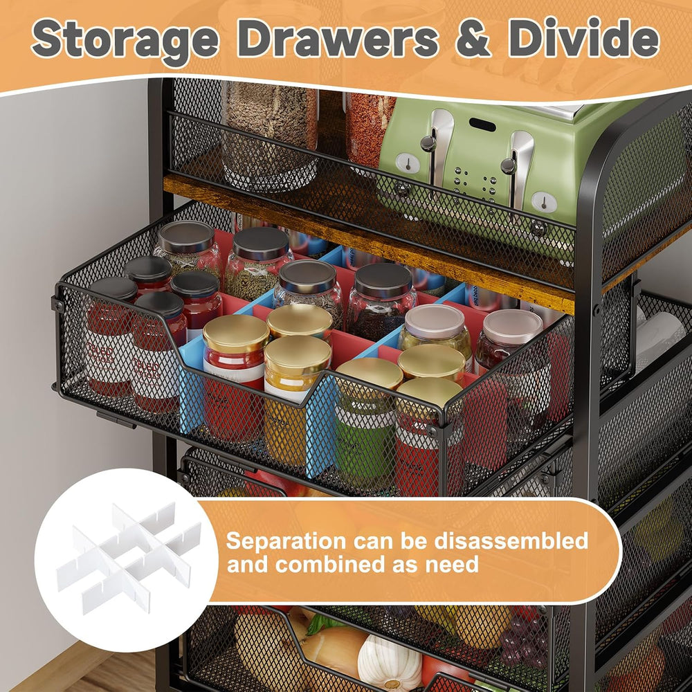 5-Tier Rolling Kitchen Cart with Drawers - Kitchen Storage Cart on Wheels,Pan...