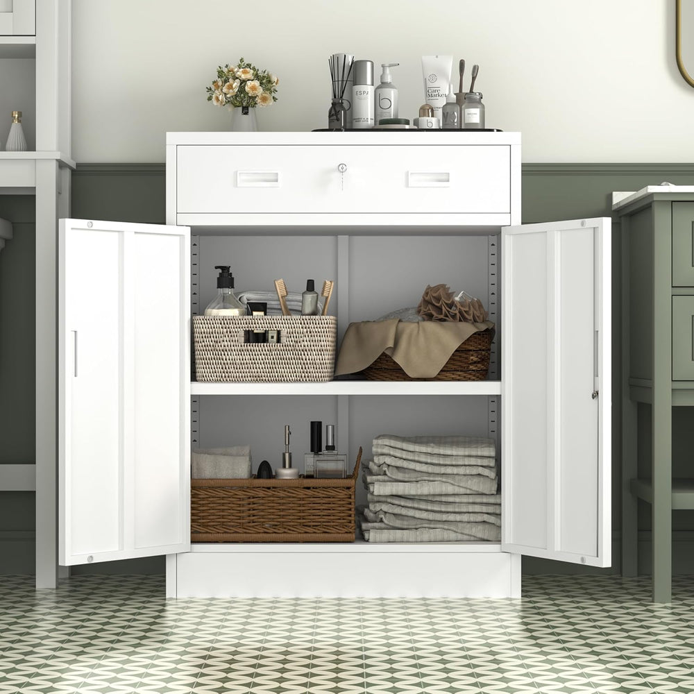 Wanfu Metal Storage Cabinet, Locking Cabinet with 1 Drawer and Adjustable She...