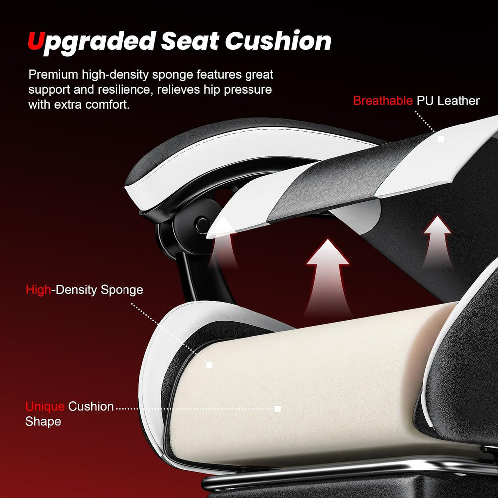 Gaming Chair with Footrest, Ergonomic Video Game Chair for Adults, White | PU...